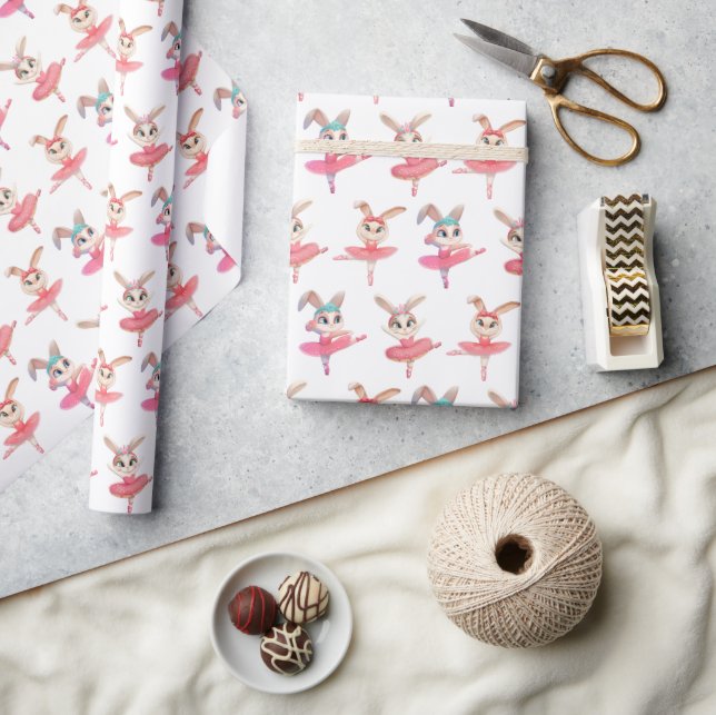 Papel De Presente Coelhinhas Bailarinas em Tutus Rosa (Artesanato)