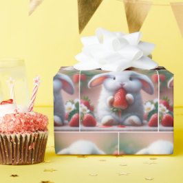 Papel De Presente Coelhinho Branco Com Morango Suculento
