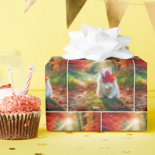 Papel De Presente Coelhinho Branco Escondendo-se Por Trás de uma Fol