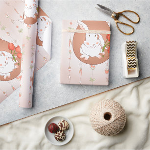 Papel De Presente Coelhinho com Tulipas Primavera Holiday Rabbit