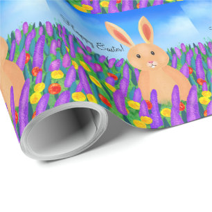 Papel De Presente Coelhinho da Páscoa fofo entre as flores personali