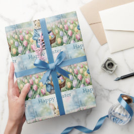 Papel De Presente Coelhinho da Páscoa num campo de Tulips