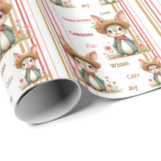 Papel De Presente Coelhinho De cinza Com Floral E Stripe