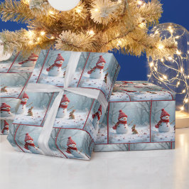 Papel De Presente Coelhinho de inverno com boneco de neve