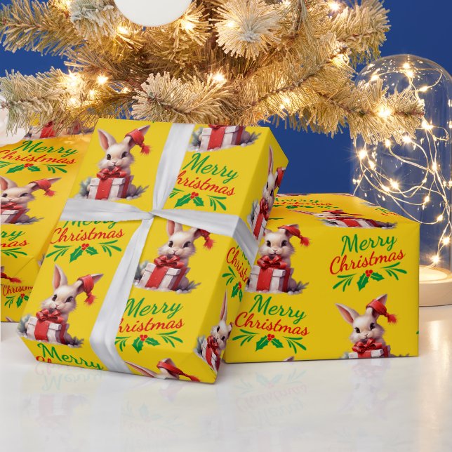 Papel De Presente Coelhinho de Natal Amarelo (Feriados)
