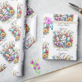 Papel De Presente Coelhinho de Páscoa bonito, adiciona nome de crian