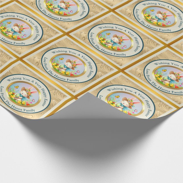 Papel De Presente Coelhinho de Páscoa Fofo e Flores Felizes de Prima (Ponta)