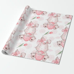 Papel De Presente Coelhinho de Páscoa Rosa Bonito