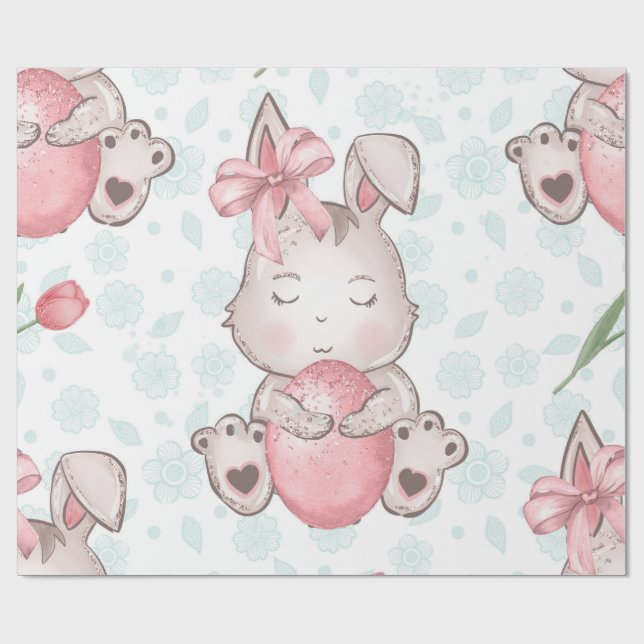 Papel De Presente Coelhinho de Páscoa Rosa Fofo (Aberto)