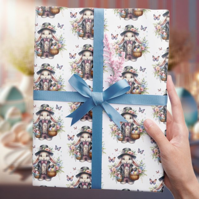 Papel De Presente Coelhinho de Páscoa Vitoriano com Aquarela Elegant (Criador carregado)