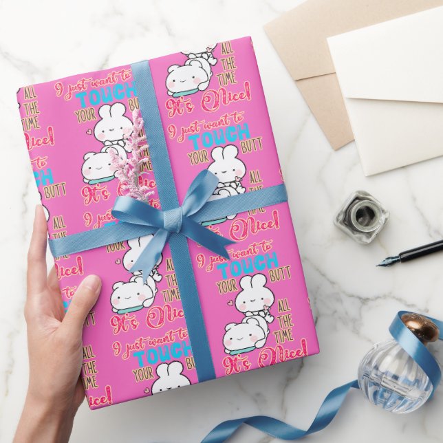 Papel De Presente Coelhinho Engraçado Fofo Eu Só Quero Tocar Na Sua  (Presentear)