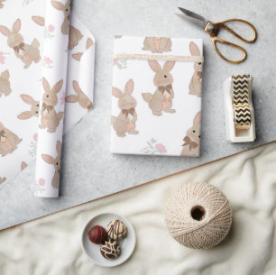 Papel De Presente Coelhinho Floral de Flores Silvestres Laço Coquett