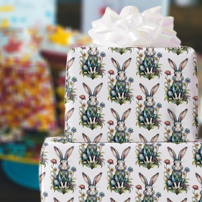 Papel De Presente Coelhinho Floral de Páscoa em Aquarela Fofa (Criador carregado)