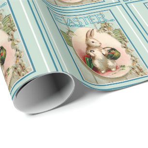 Papel De Presente Coelhinho Vintage E Ovo De Páscoa