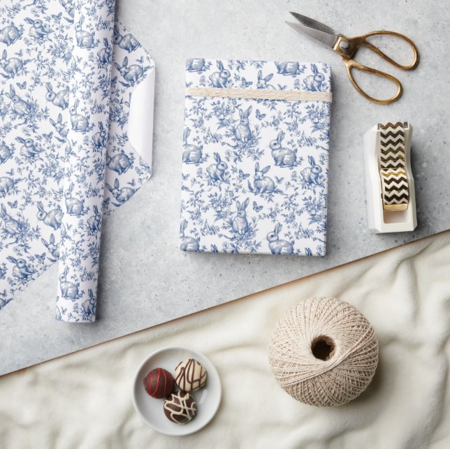 Papel De Presente Coelhinhos Azuis Doces Toile Francês (Artesanato)