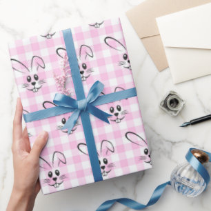 Papel De Presente Coelhinhos Bonitos Em Gingham Rosa