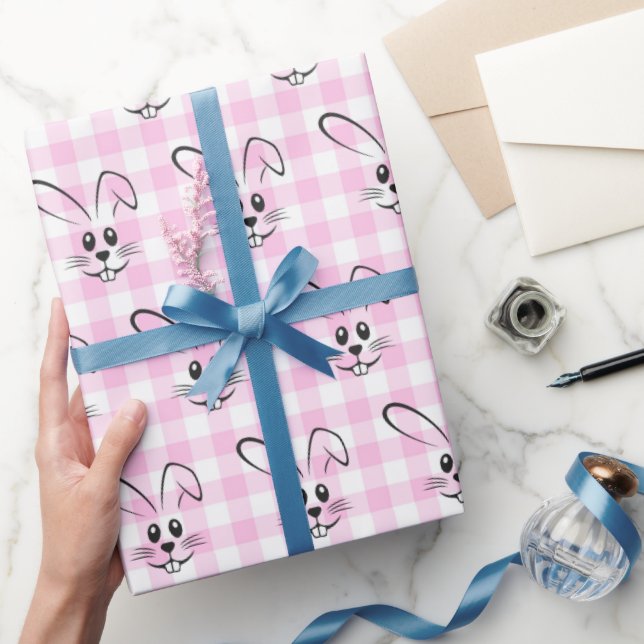 Papel De Presente Coelhinhos Bonitos Em Gingham Rosa (Presentear)