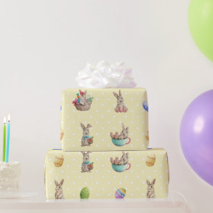 Papel De Presente Coelhinhos de Páscoa e Ovos Coloridos Bolinhas Ama