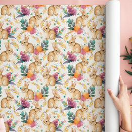 Papel De Presente Coelhinhos Florais da Primavera em Abundância 