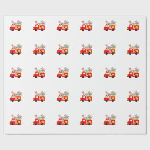 Papel De Presente Coelho andando de caminhão de bombeiros Dia de Pás