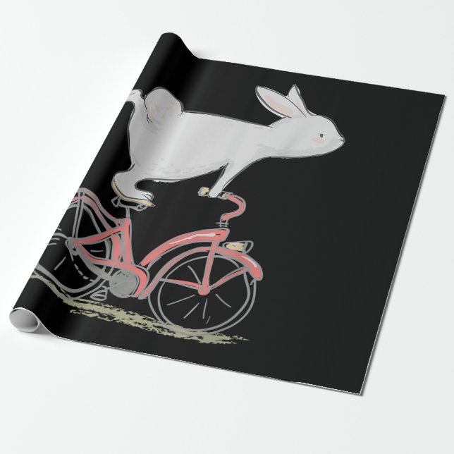 Papel De Presente Coelho Bonito Na Bicicleta De Ciclo De Bicicleta (Desenrolado)