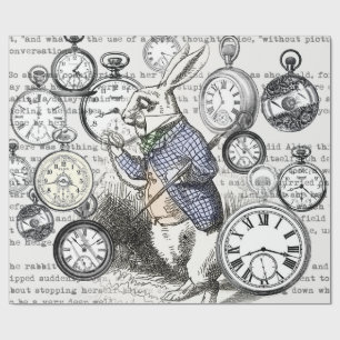 Papel De Presente Coelho Branco Alice Relógios Arte Mundo das Maravi