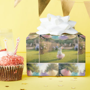 Papel De Presente Coelho Branco Vestindo uma Tutu Rosa