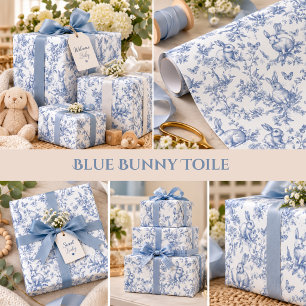 Papel De Presente Coelho Bunny Azul Vintage Chã de Bebê