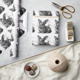 Papel De Presente Coelho Cinza Fofo Entre a Grama