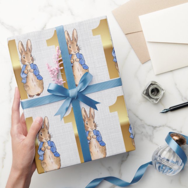 Papel De Presente Coelho clássico coelhinho 1º aniversário  (Presentear)
