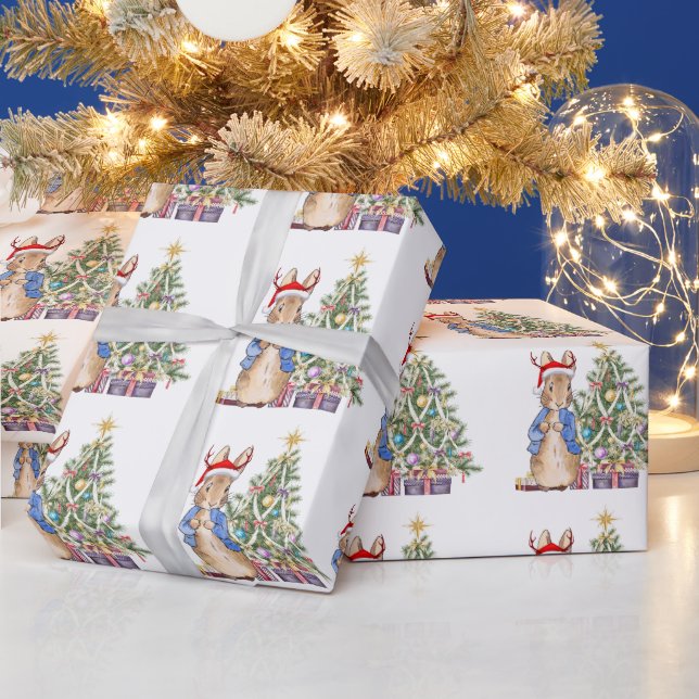 Papel De Presente Coelho clássico com árvore de Natal (Feriados)