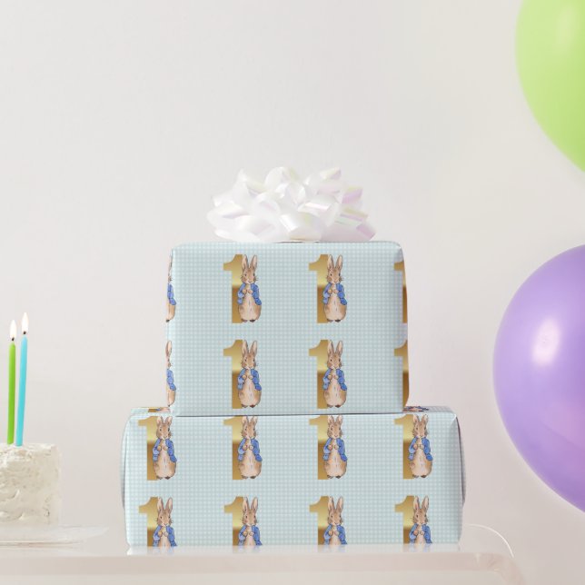 Papel De Presente Coelho Clássico de jaqueta azul Primeiro Aniversár (Presentes para festas)