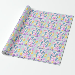 Papel De Presente coelho com ovos de Páscoa