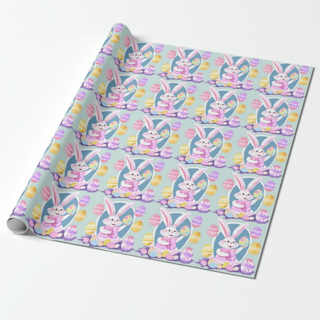 Papel De Presente coelho com ovos de Páscoa (Desenrolado)