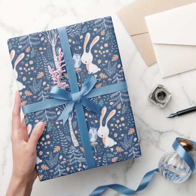 Papel De Presente Coelho da Floresta de Inverno (Presentear)