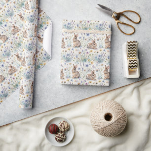 Papel De Presente Coelho da Páscoa Aquarela Floral Primavera