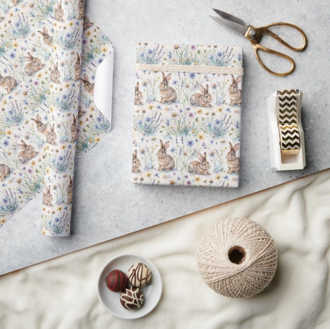 Papel De Presente Coelho da Páscoa Aquarela Floral Primavera (Artesanato)