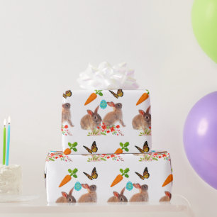 Papel De Presente Coelho da Páscoa Borboleta e Cenoura Feriado