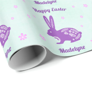 Papel De Presente Coelho da Páscoa Coelhinho Margaridas Roxo Persona