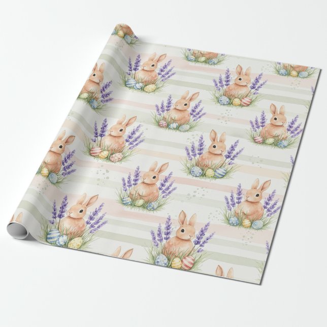 Papel De Presente Coelho da Páscoa com Ovos Padrão Pastel de Primave (Desenrolado)