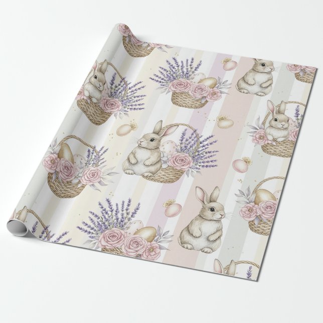 Papel De Presente Coelho da Páscoa com Ovos Padrão Pastel de Primave (Desenrolado)