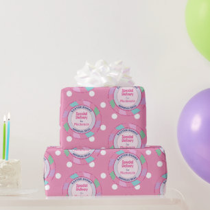 Papel De Presente Coelho da Páscoa Entrega Especial Brilho Rosa