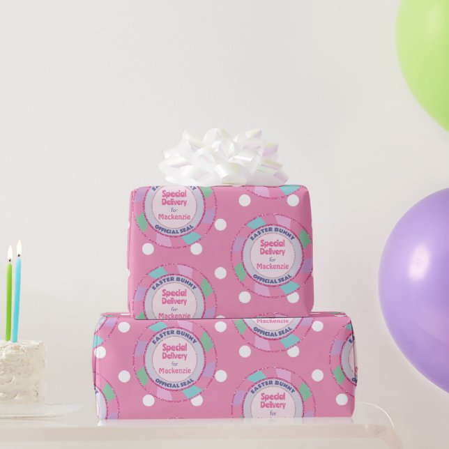 Papel De Presente Coelho da Páscoa Entrega Especial Brilho Rosa  (Presentes para festas)