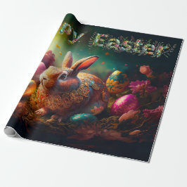 Papel De Presente Coelho da Páscoa feliz com ovos de Páscoa