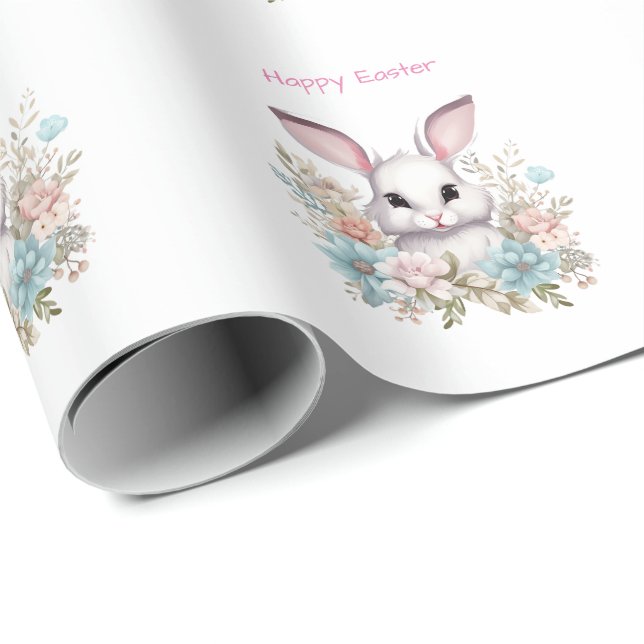Papel De Presente Coelho da Páscoa Floral de felz pascoa (Ponta do rolo)
