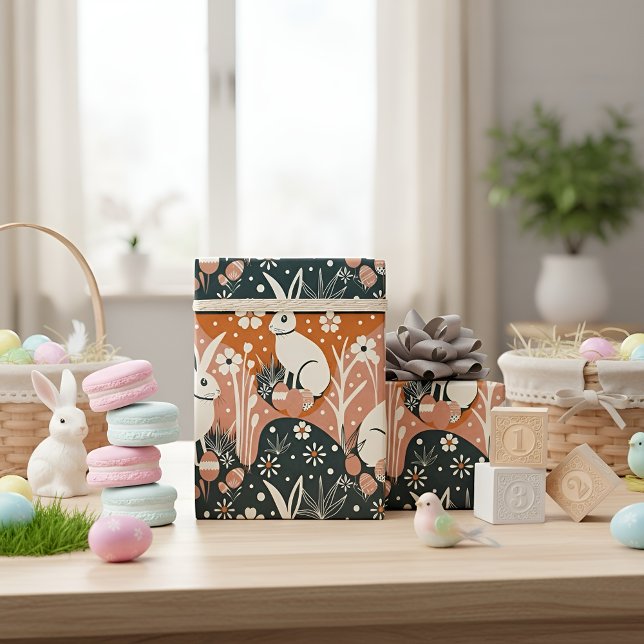 Papel De Presente Coelho da Páscoa Moderna (Cute Easter bunny gift wrap with spring florals for festive baskets and treats.)