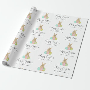 Papel De Presente Coelho da Páscoa Personalizado Aquarela Feliz