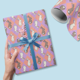 Papel De Presente Coelho da Primavera Rosa e Roxo Pastel Argyle