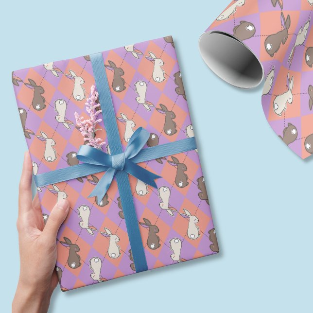 Papel De Presente Coelho da Primavera Rosa e Roxo Pastel Argyle  (Easter rabbit pastel wrapping paper is cute throughout spring and beyond!)