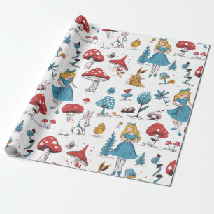 Papel De Presente Coelho de Alice no País das Maravilhas Cogumelo Ve